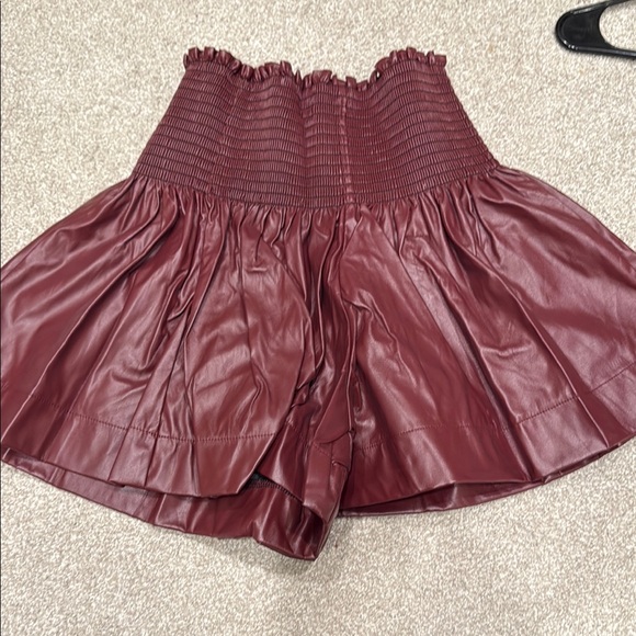 QUEEN OF SPARKLES Pants - QOS Leather Burgundy High-Waisted Swing Shorts